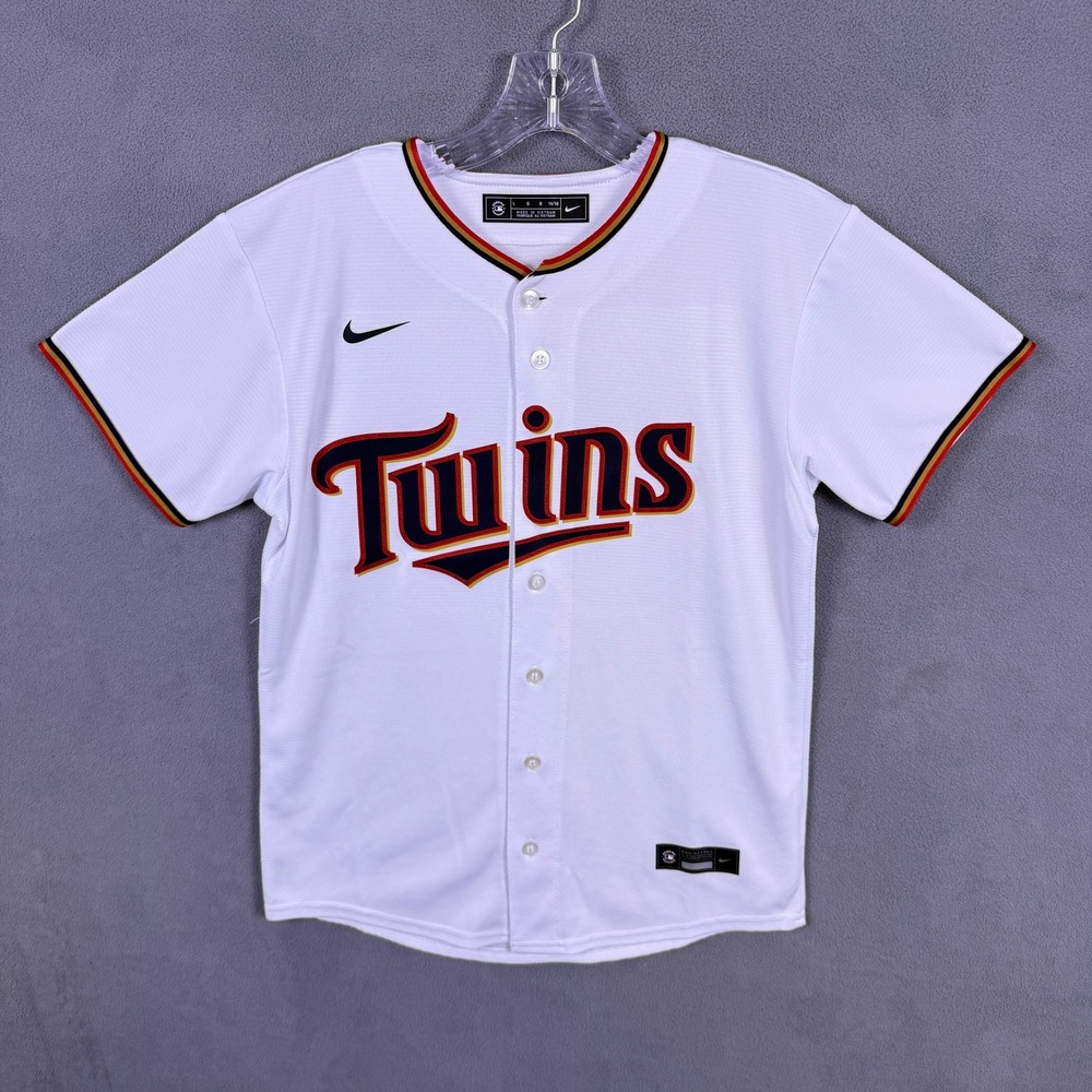 Nike Minnesota Twins Baseball Jersey Kids Large 14/16 White Holk 25 Short Sleeve